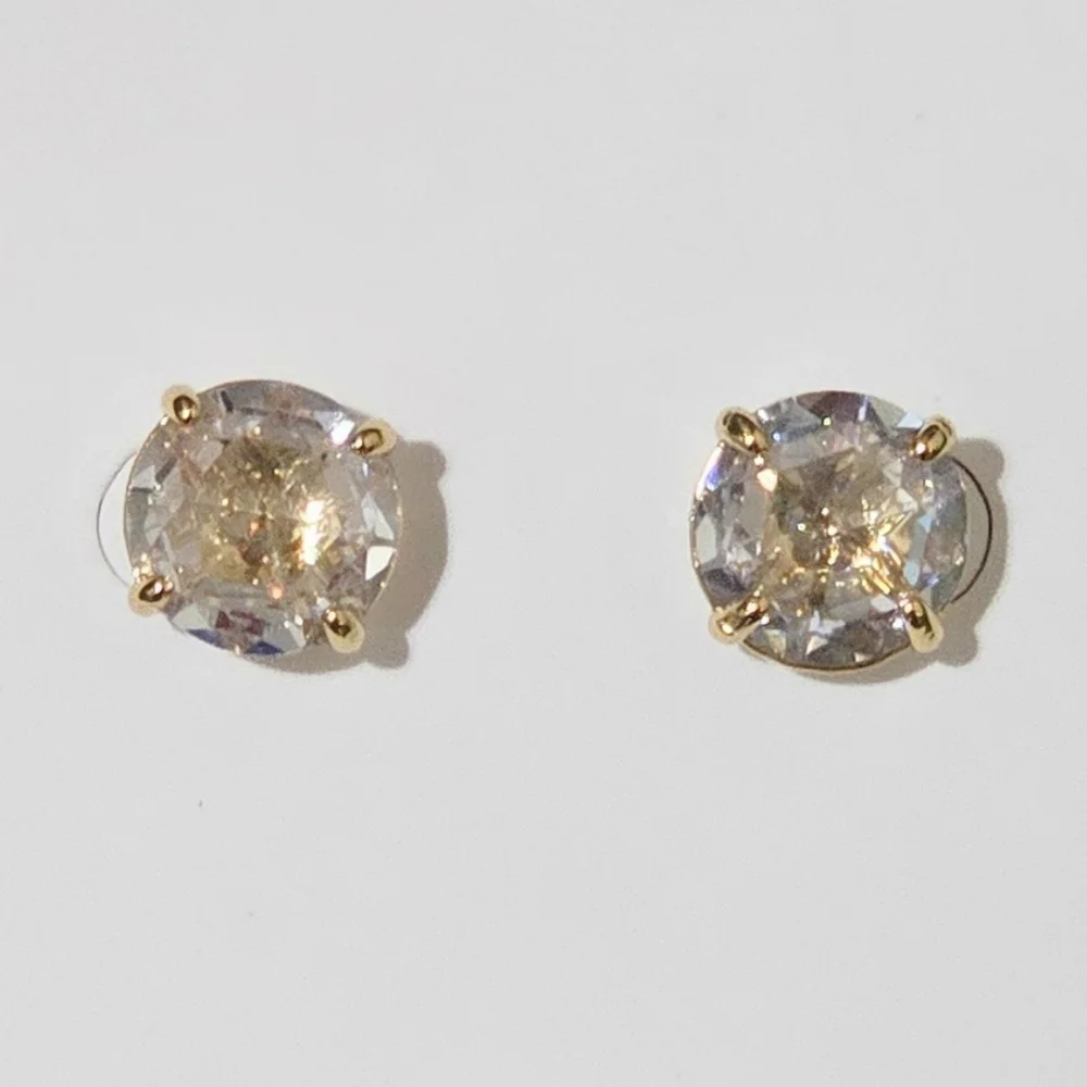 Kate Spade Round Stud Earrings Clear Gold Tone CZ Gift Box Valentine's Day Gifts